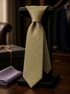 Toni Cosina Men's Olive Green Textured Striped Silk Tie  Formal Accent (1060)